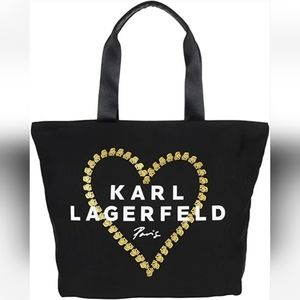 Karl Lagerfeld Paris Kristen Black & Gold Canvas Tote Bag.